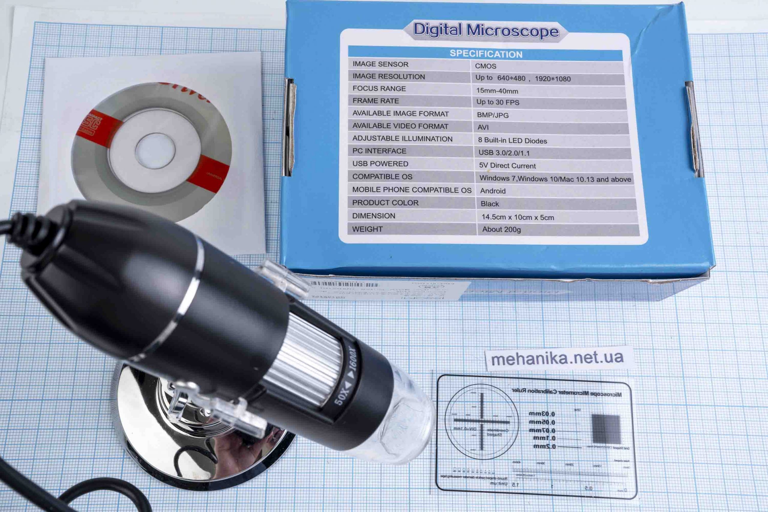 Мікроскоп USB, цифровий (50x-1600x) з LED підсвічуванням