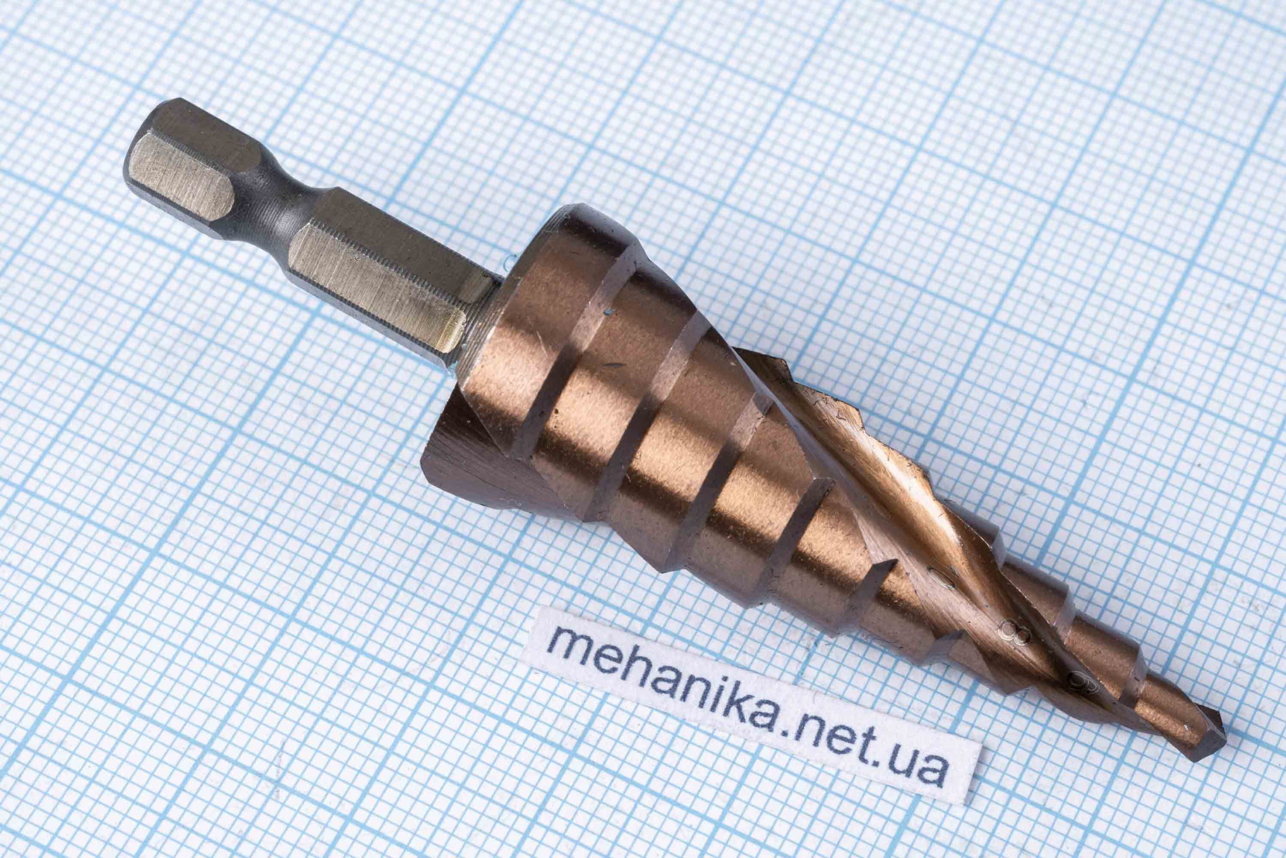 Свердло ступінчасте 4-20 мм, 9 ступенів, (сталь HSS-Co), з шестигранним хвостовиком