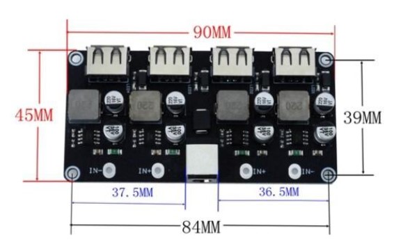 Контролер (модуль) швидкого заряджання XFW-KC42-4 QC3.0, 6-32V/3.6A/4x24W, 4xUSB-A, DC 5.5x2.1