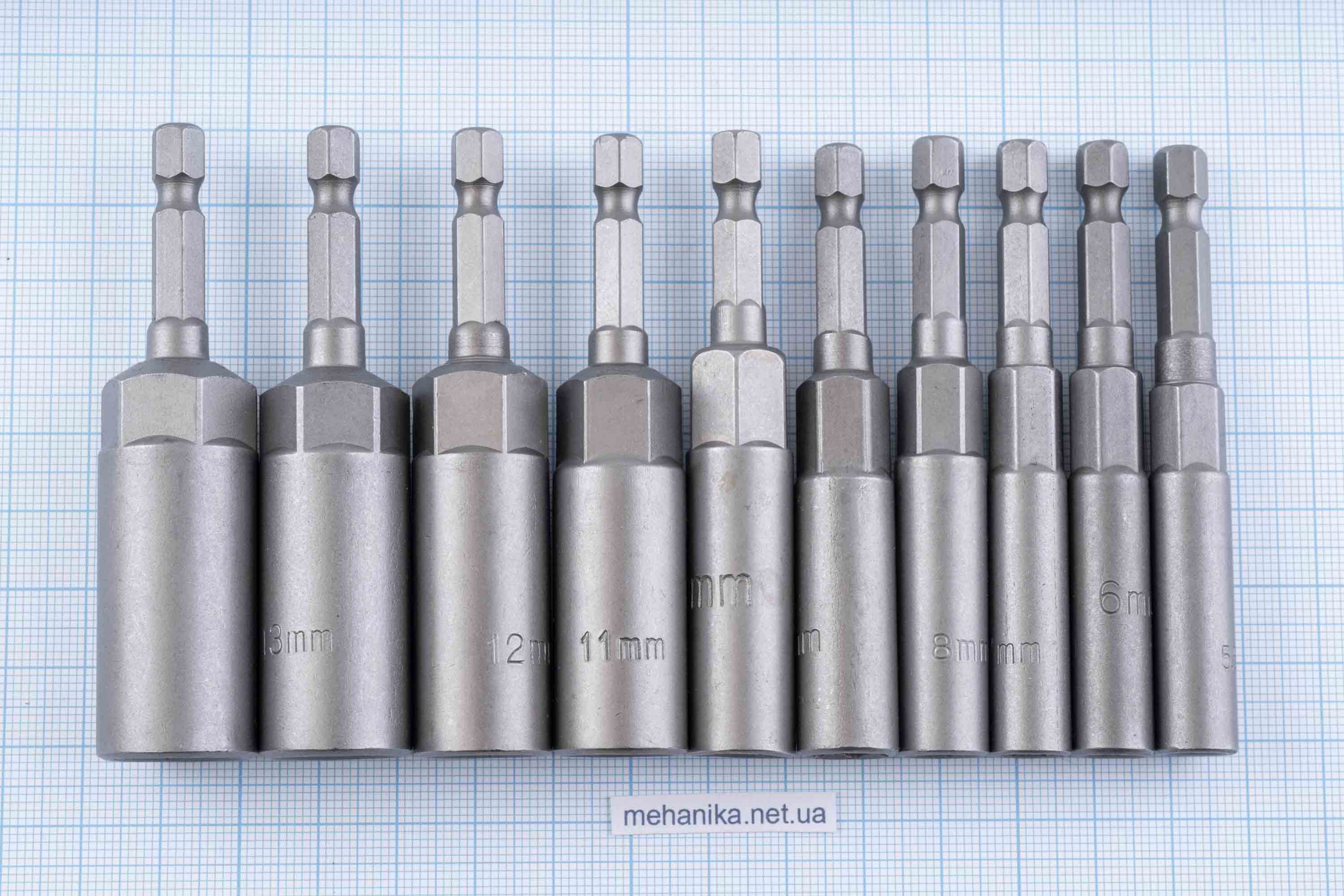 Головка торцева з шестигранним хвостовиком HEX 1/4", немагнітна, M5.5-M14, L=80мм