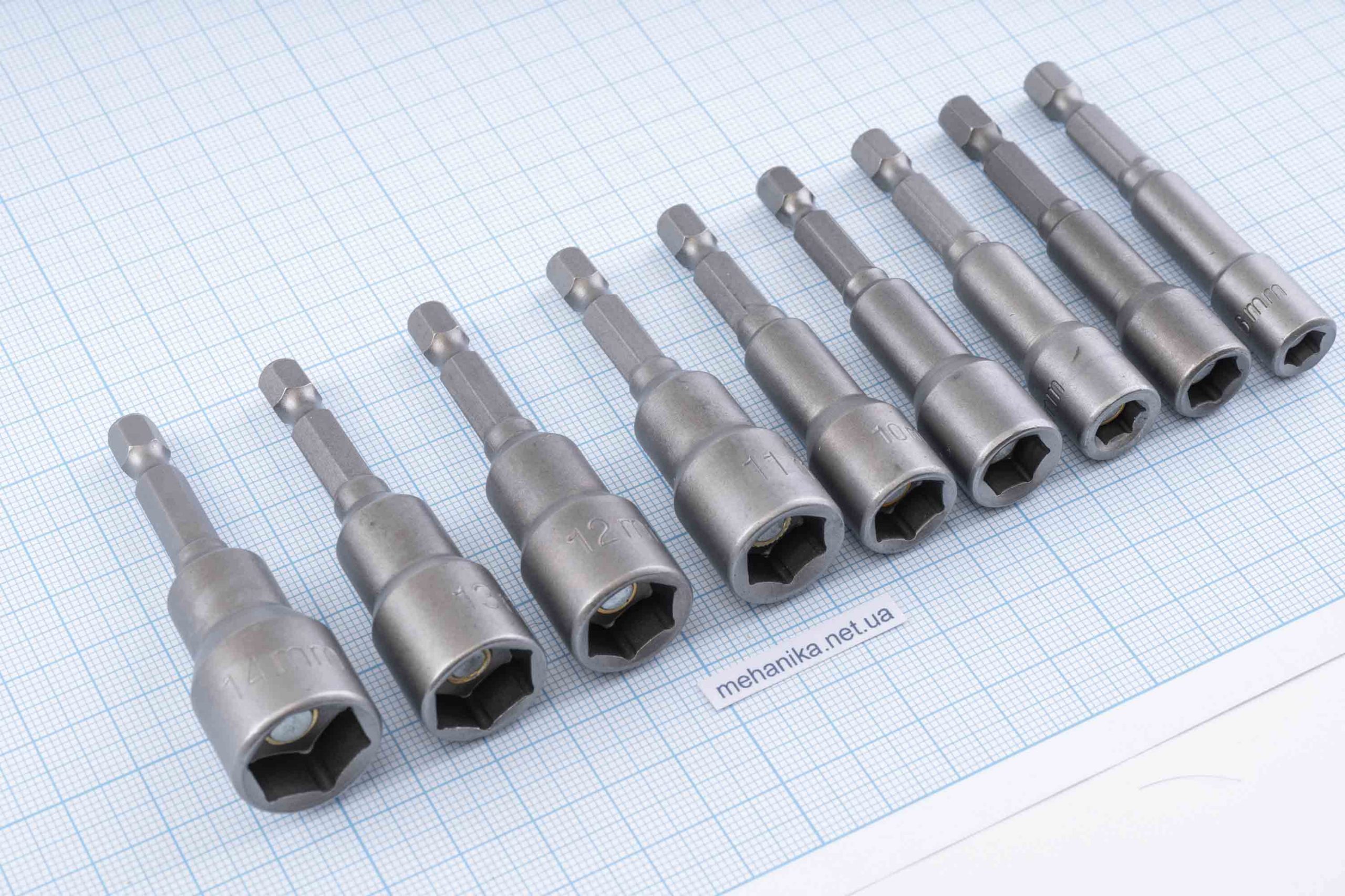 Головка торцева з шестигранним хвостовиком HEX 1/4", магнітна, M6-M14, L=65мм