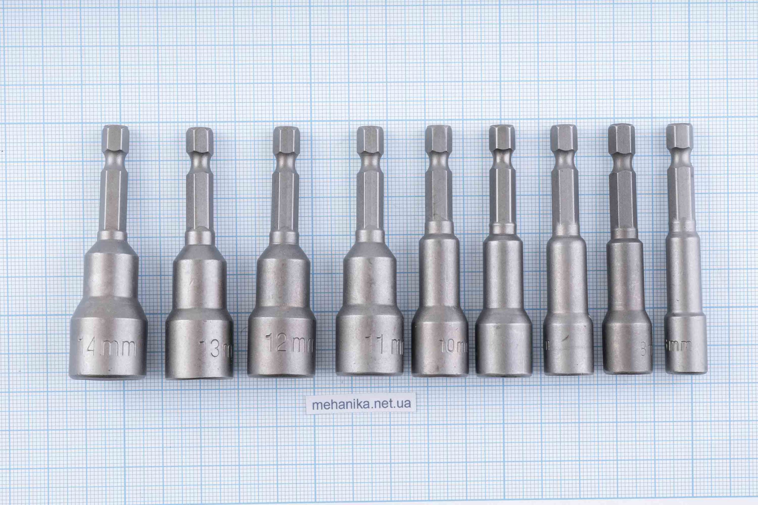 Головка торцева з шестигранним хвостовиком HEX 1/4", магнітна, M6-M14, L=65мм