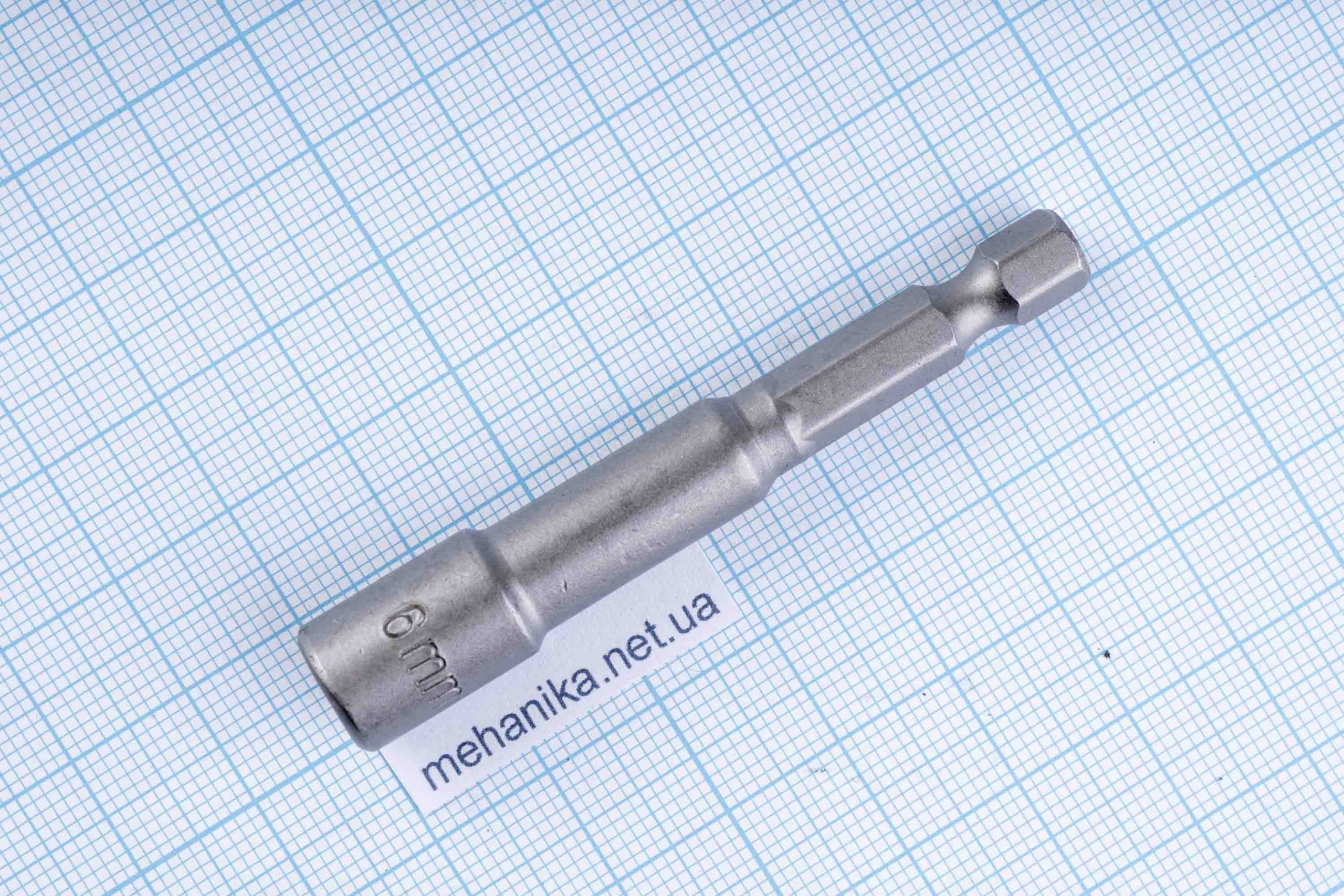 Головка торцева з шестигранним хвостовиком HEX 1/4", магнітна, M6-M14, L=65мм