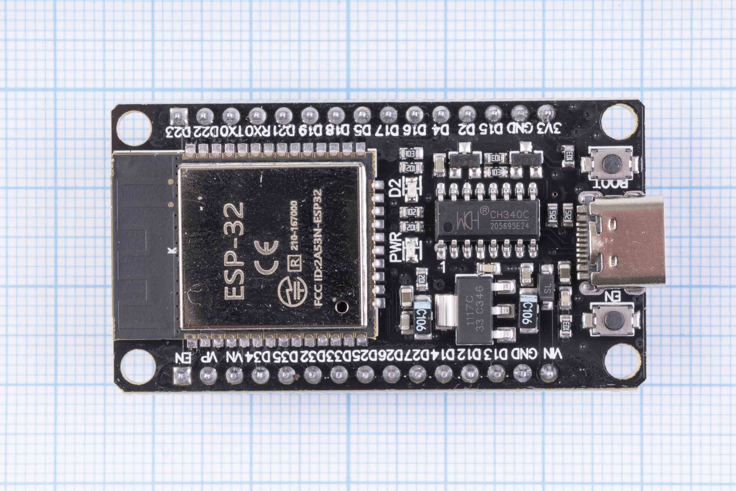 Плата ESP32 WIFI+Bluetooth, чіп CH340C, USB Type-C, 30 PIN