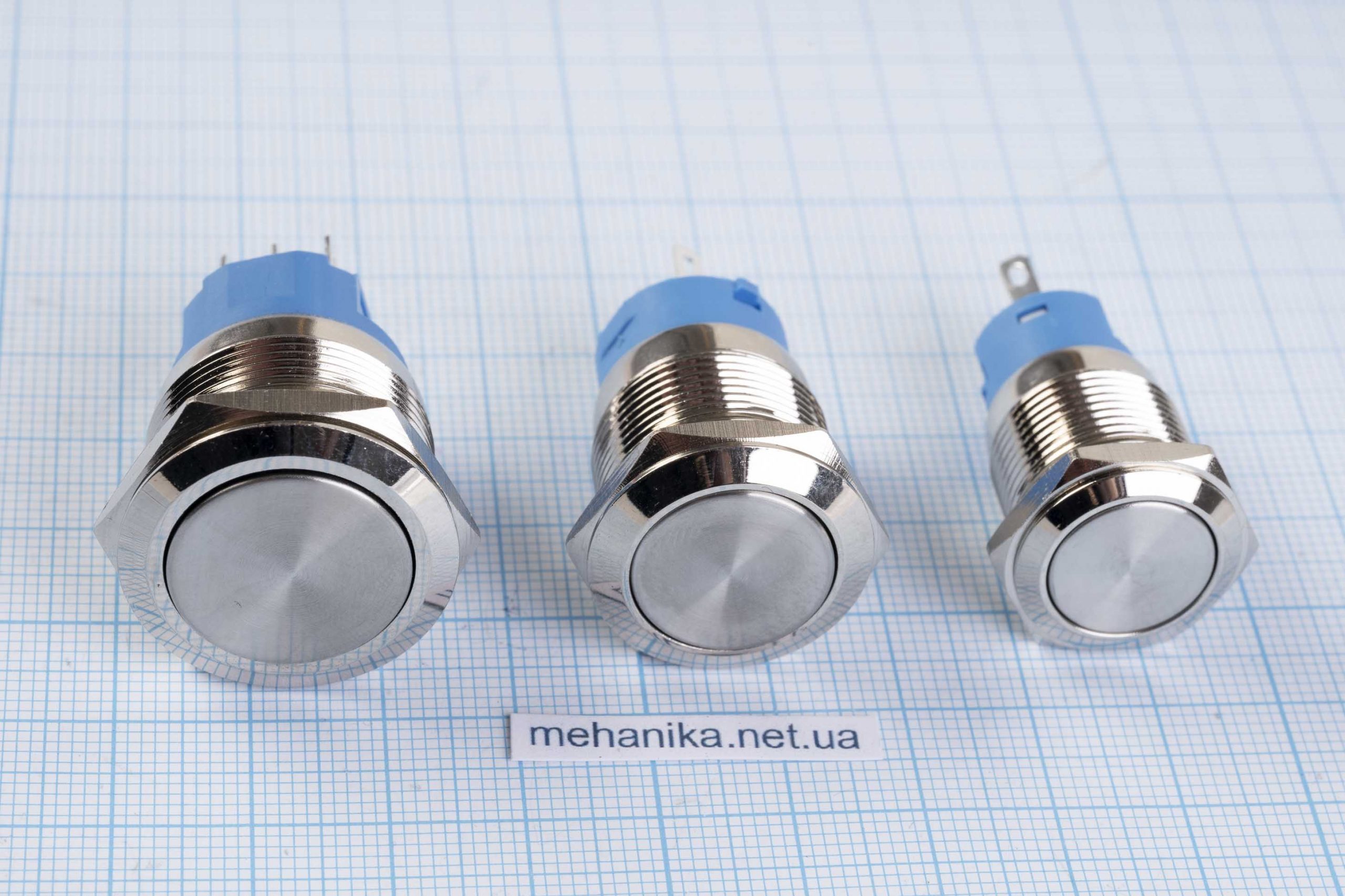 Кнопка металева без підсвічування, 220V, з фіксацією