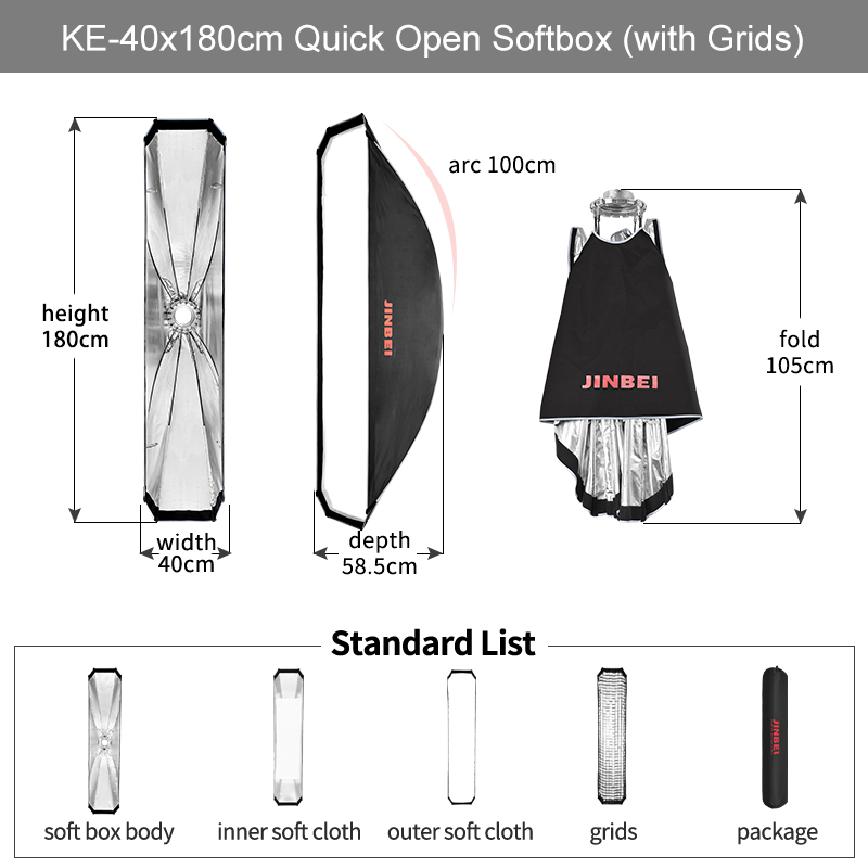 Софтбокс Jinbei KC-40 x 180 см з сотами, тип – парасолька, байонет Bowens
