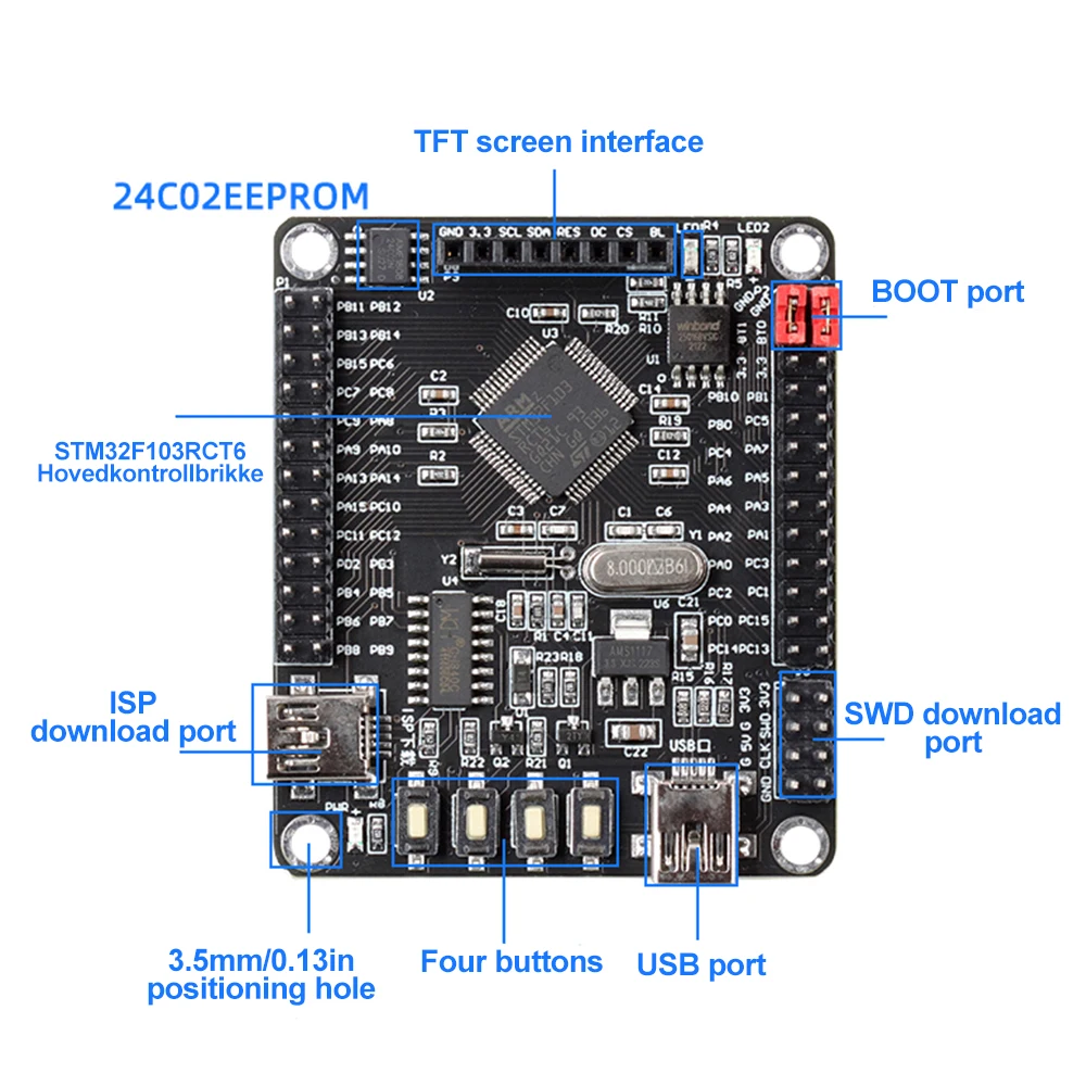 Плата розробника STM32F103RCT6/STM32 Mini (Cortex-M3), під дисплеї TFT 0.96/1.44