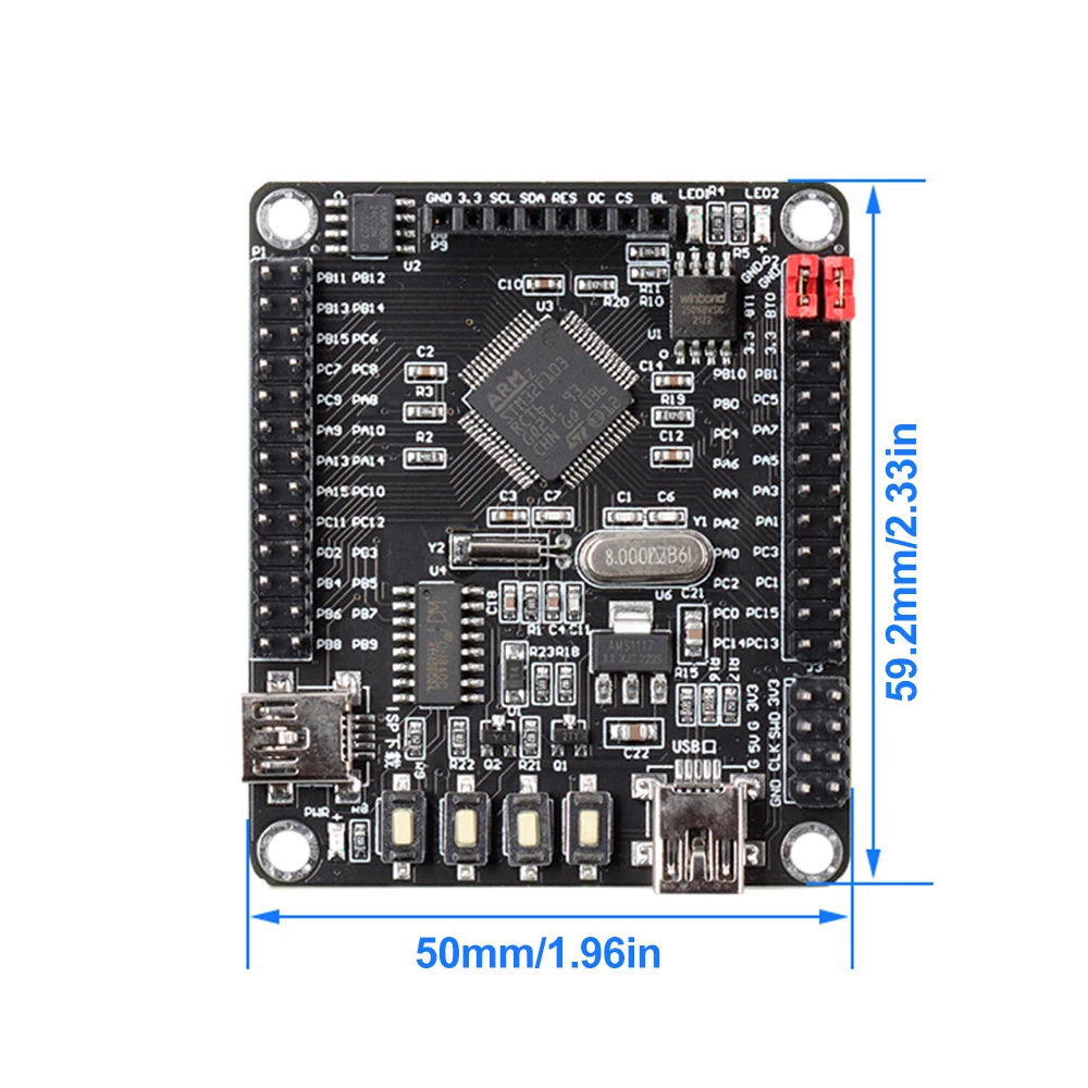 Плата розробника STM32F103RCT6/STM32 Mini (Cortex-M3), під дисплеї TFT 0.96/1.44