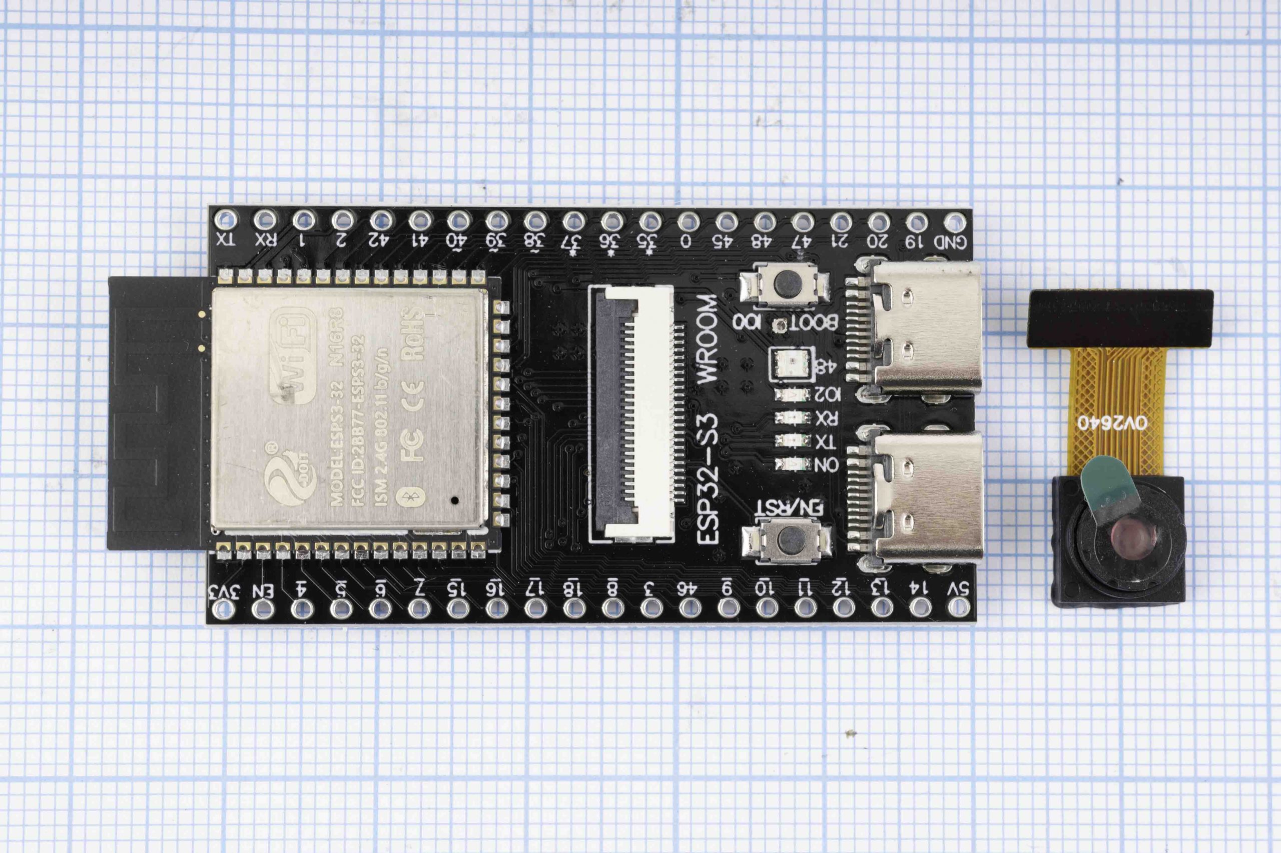 Плата ESP32-S3-WROOM-1-N16R8, CAM OV2640 WIFI + Bluetooth, ESP32, 2x USB Type-C, CH343P
