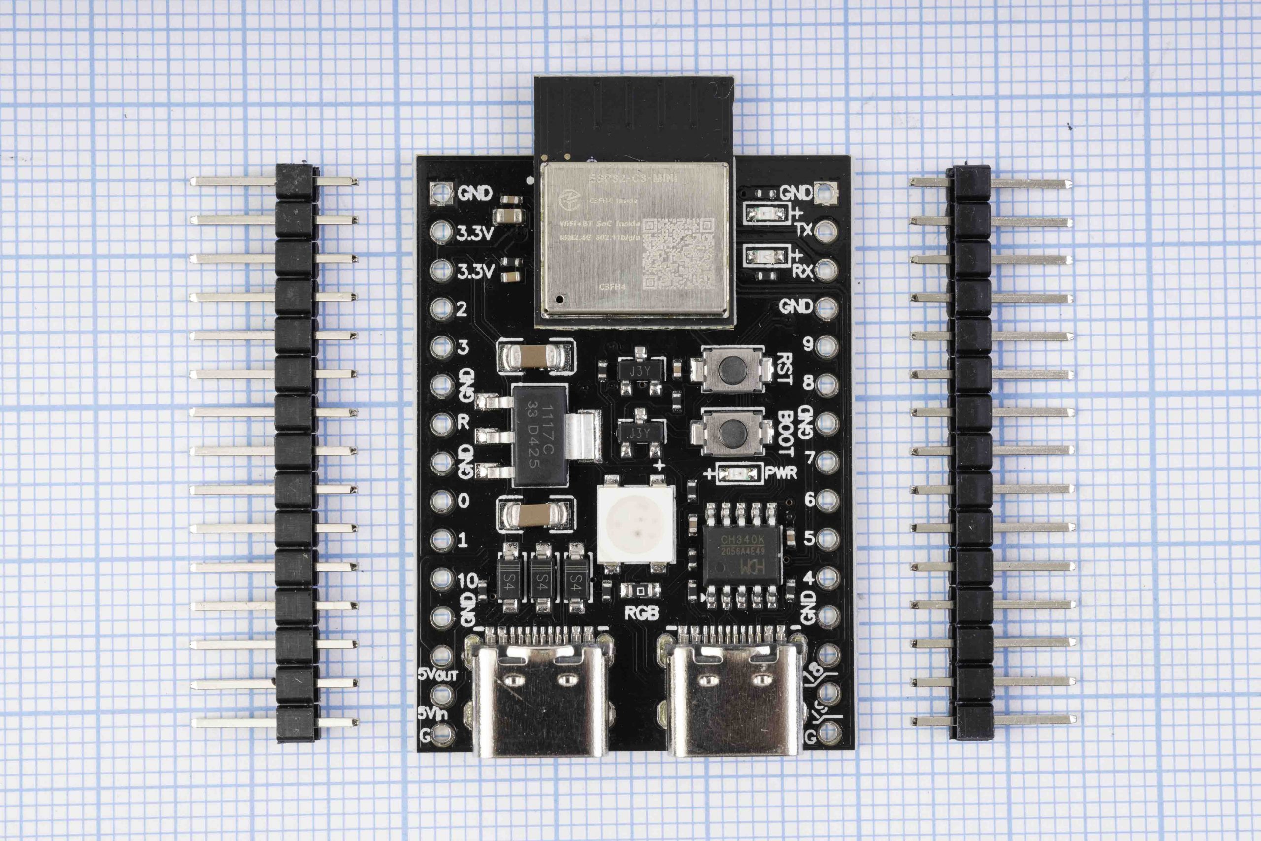 Плата ESP32-С3-MINI WIFI + Bluetooth, ESP32, 2x USB Type-C, CH340K