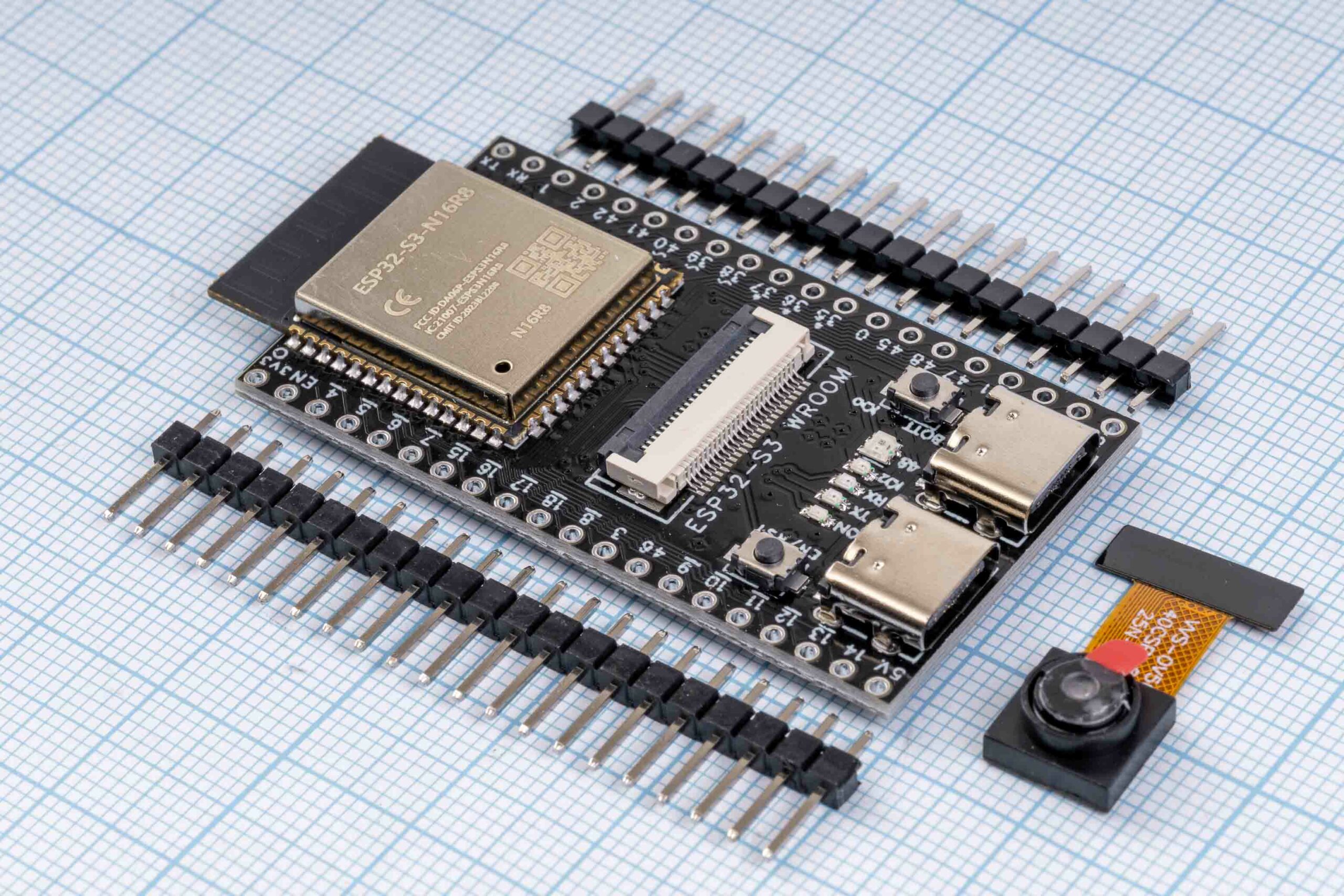 Плата ESP32-S3-WROOM-1-N16R8, CAM OV5640 WIFI + Bluetooth, ESP32, 2x USB Type-C, CH343P